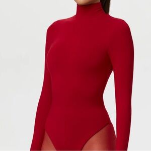 Naked Wardrobe High Neck Red Bodysuit